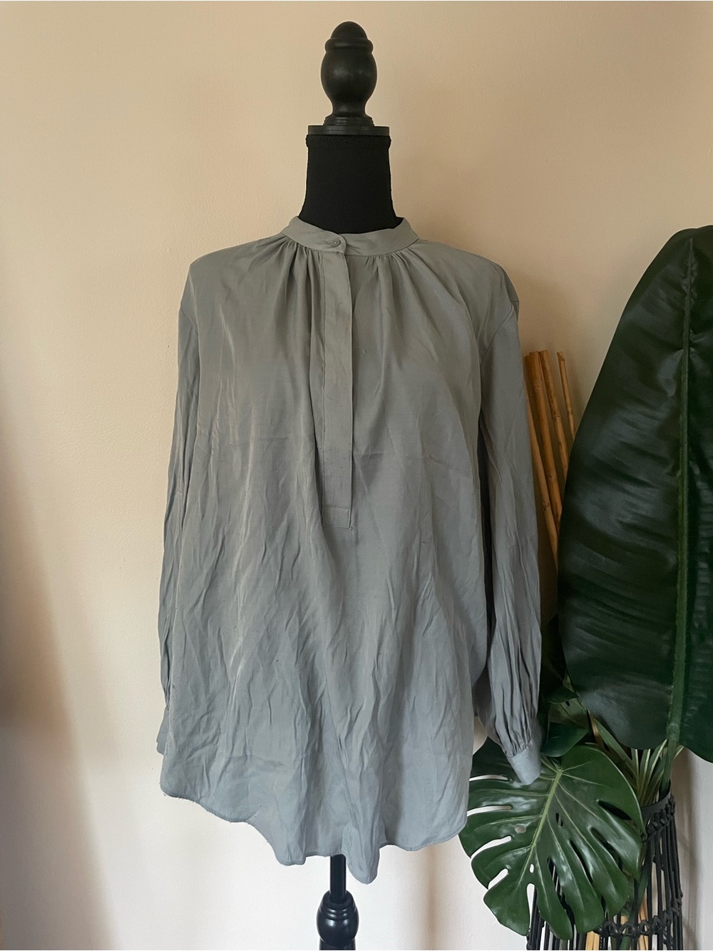H&M Light Blue Band-Collar Button-Front Casual Shirt